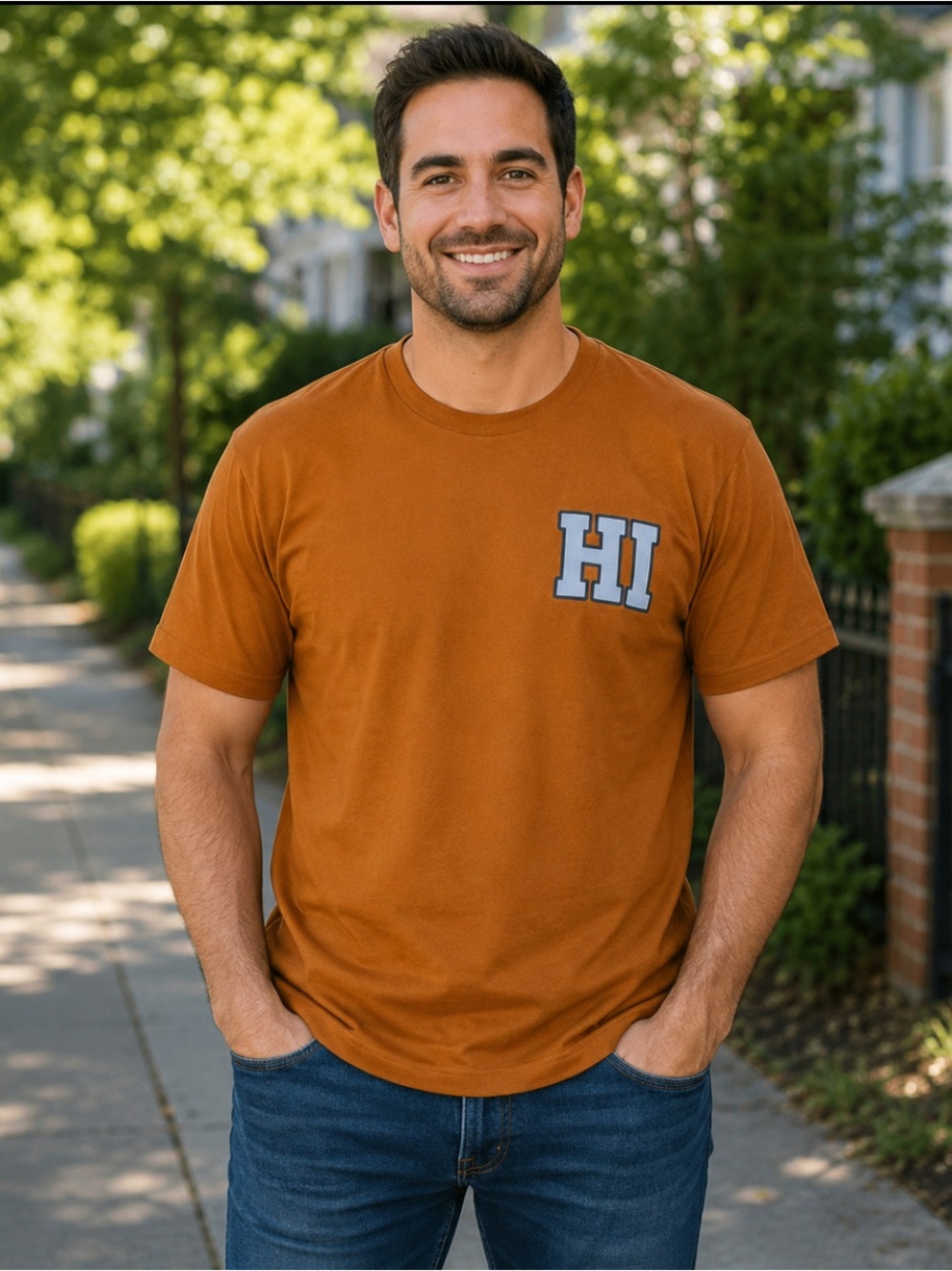 Original Use Men's Short Sleeve Crewneck T-Shirt in Rust with HI Patch